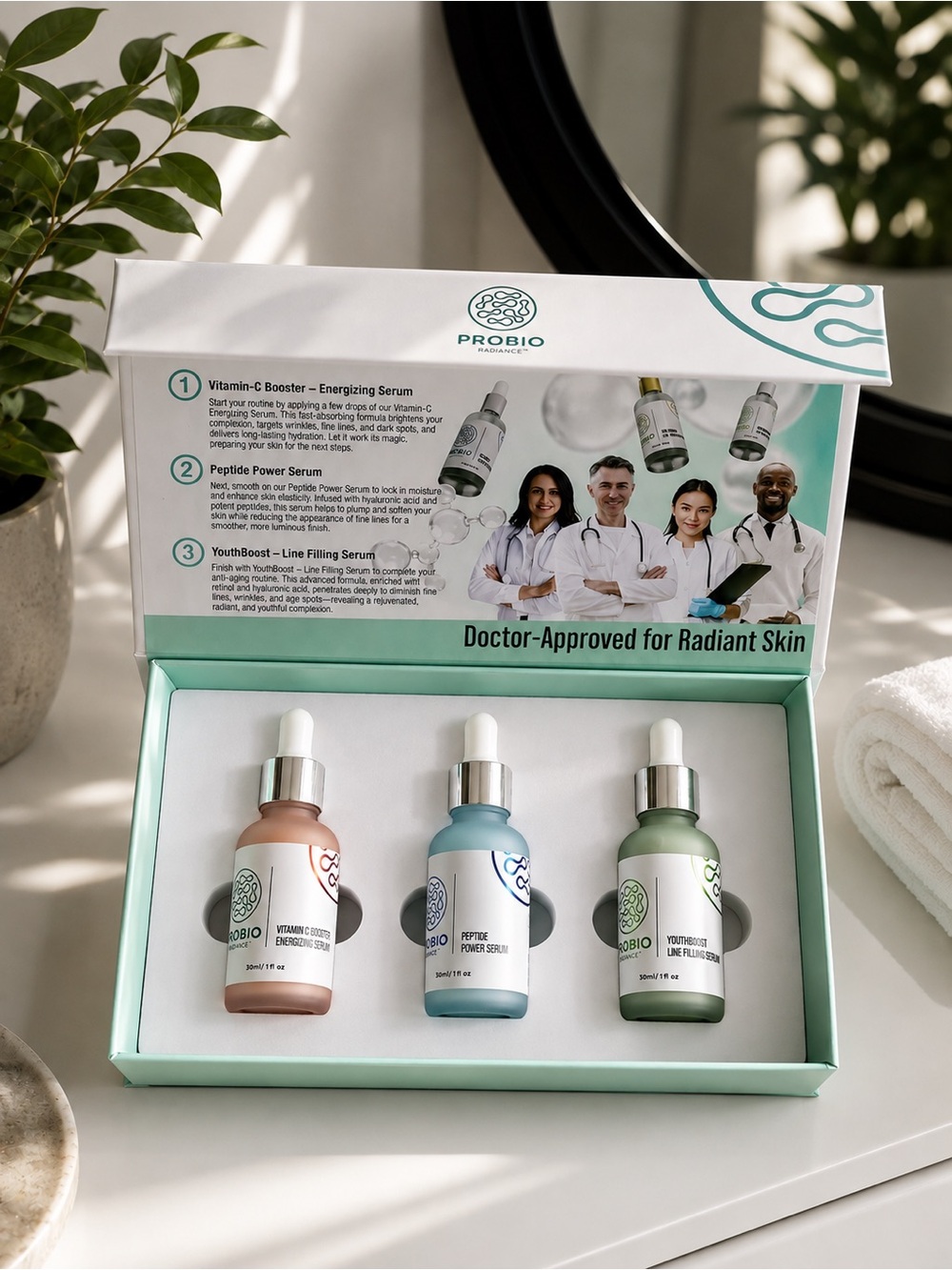 PROBIO 3-Step Anti-Aging Serum Set – Vitamin C, Peptide & YouthBoost